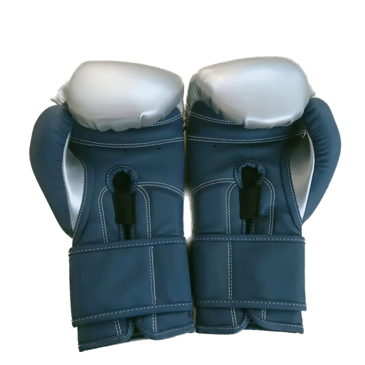 High Density Leather Boxing Gloves - Blue+Silver